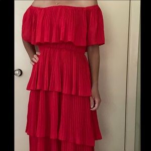 SHEIN, Off-The- Shoulder, Tiered Red Dress